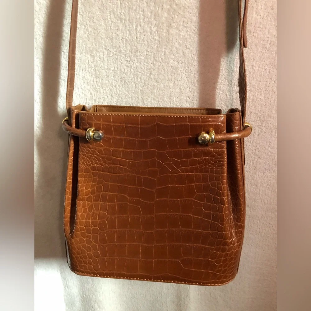 Vintage Bally crossbody bag croc print leather cognac tan - Picture 1 of 5